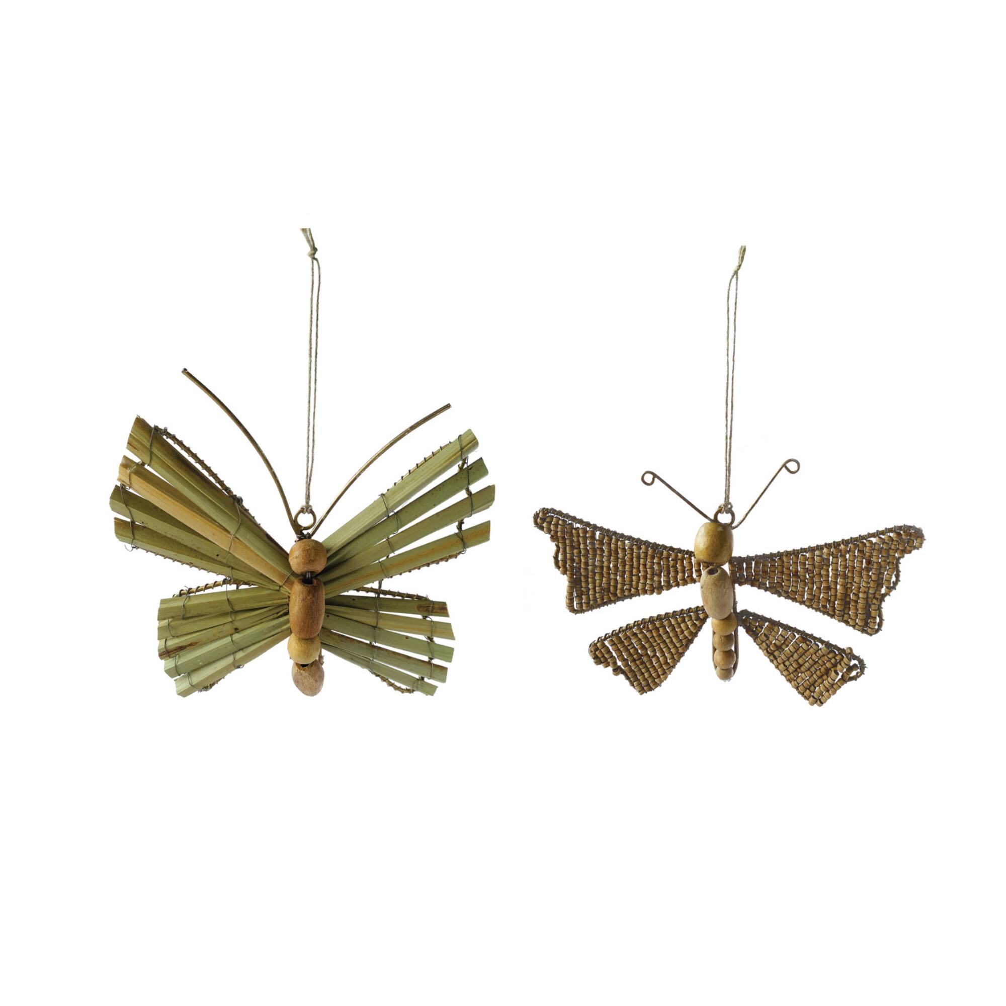 Hello Honey® 2 Pack 7" Butterfly Handmade Mango Wood Bead and Bamboo Ornaments